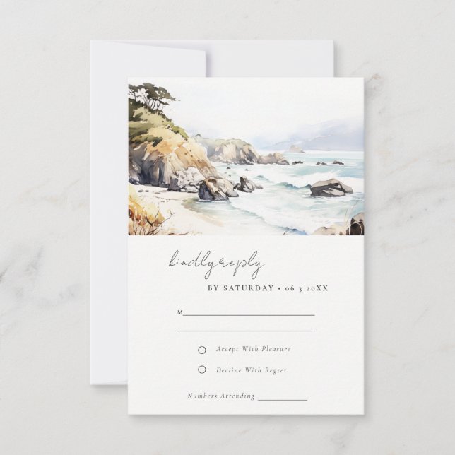 Big Sur, California Landscape Watercolor Wedding RSVP Karte (Vorderseite)