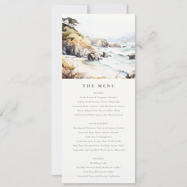 Big Sur, California Landscape Wedding Menu Card Einladung (Vorderseite)