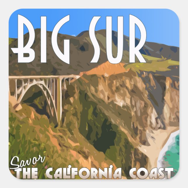 Big Sur California Pacific Coast Highway Quadratischer Aufkleber (Vorderseite)