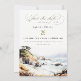 Big Sur, California Watercolor Landscape Wedding Save The Date