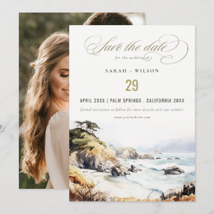 Big Sur, Kalifornien Aquarell-Landschaft-Hochzeit Save The Date