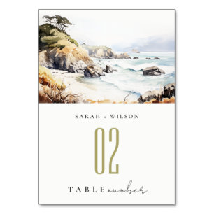 Big Sur, Kalifornien Aquarell-Landschaft-Hochzeit Tischnummer