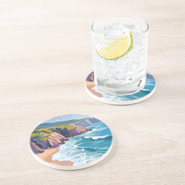 Big Sur, Kalifornien Aquarell-Ozean-Malerei Getränkeuntersetzer (Seite)