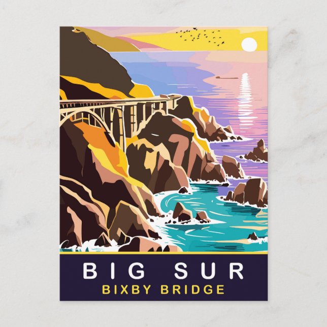 Big Sur, Sonnenuntergang auf der Bixby-Brücke, Rei Postkarte (Vorderseite)