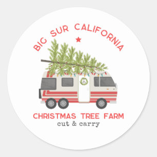 Big Sur Weihnachtsbaumfarm Vintage-RV-Camper Runder Aufkleber