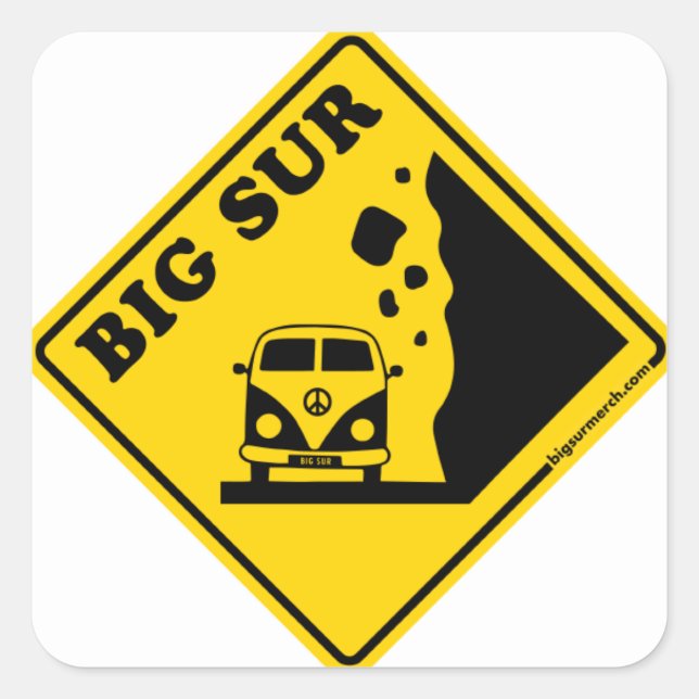 Big Sur Yellow Bus Quadratischer Aufkleber (Vorderseite)