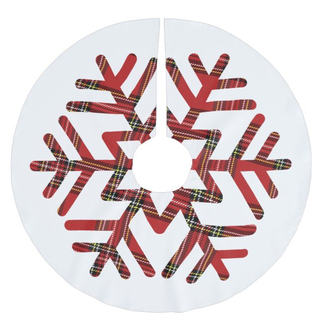 Big Tartan Snowflake Rot und Weiß Polyester Weihnachtsbaumdecke (Vorderseite)