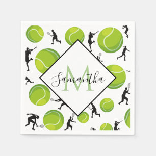 Big Tennis Balls & Player Silhouetten Sportlicher Serviette