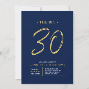 Big Thirty   Gold & Navy Blau 30. Geburtstagsfeier Einladung