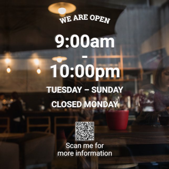 Big Time Moderne White Store Stunden mit QR-Code Fensteraufkleber (Von Creator hochgeladen)