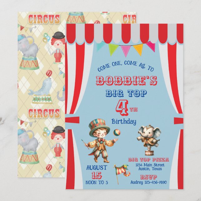 Big Top Circus Geburtstagseinladung Einladung (Vorne/Hinten)