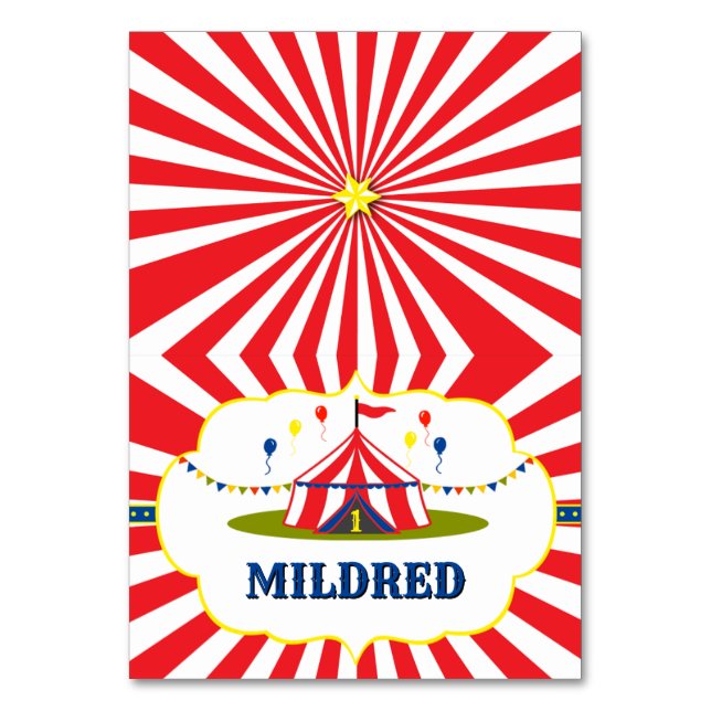 Big Top Circus Karneval 1 Geburtstag Platzkarten Tischnummer (Vorderseite)