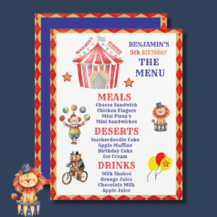 Big Top Circus Karneval 5. Geburtstagsmenü Mitteilungskarte