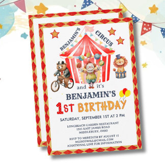 Big Top Circus Karneval Junge 1. Geburtstag Einladung