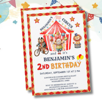 Big Top Circus Karneval Junge 2. Geburtstag Einladung