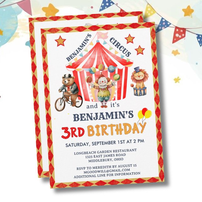 Big Top Circus Karneval Junge 3. Geburtstag  Einladung (Von Creator hochgeladen)