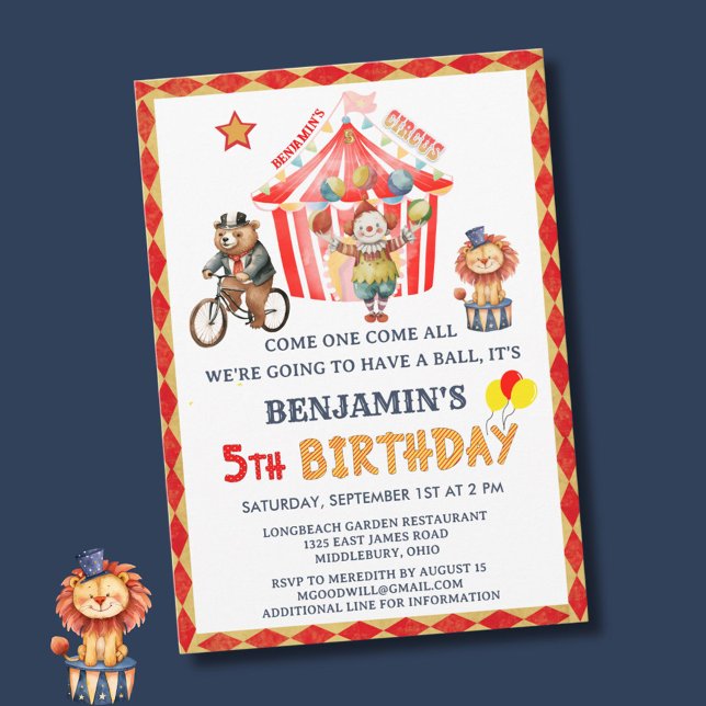 Big Top Circus Karneval Junge 5. Geburtstag Einladung (Von Creator hochgeladen)