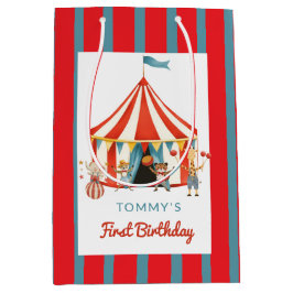 Big Top Erster Geburtstag Spaß Rot Blau Tiere Mittlere Geschenktüte