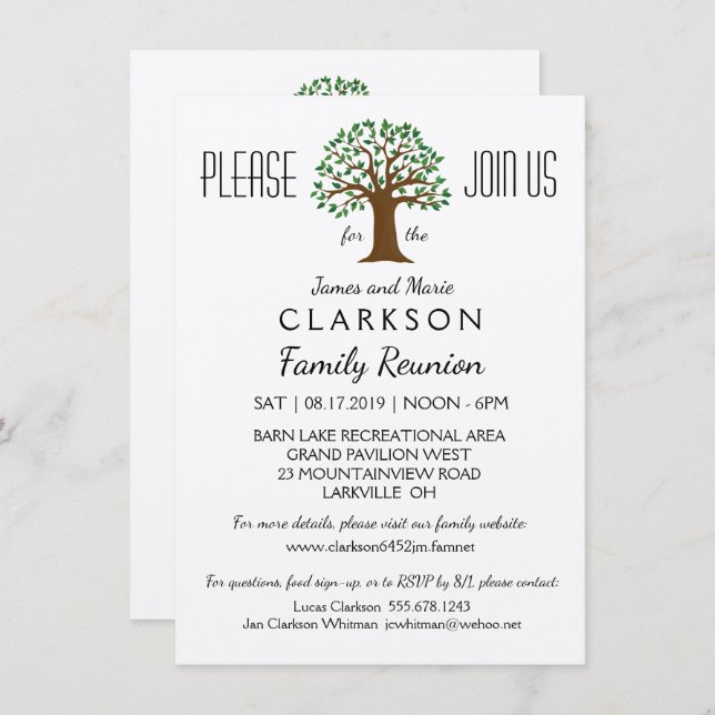 Big Tree Family Wiedersehen-Infos als Einladung (Vorne/Hinten)