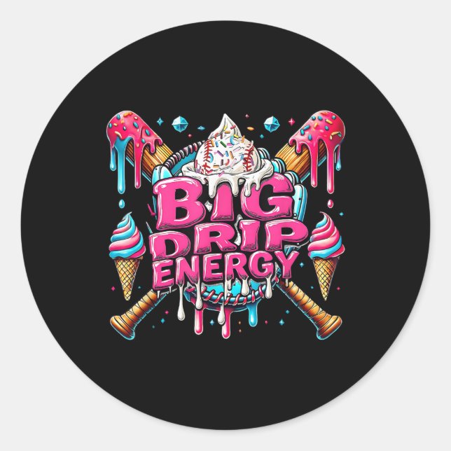 Big Tropfen Energy Baseball Tropfen Eiscreme Sprin Runder Aufkleber (Vorderseite)