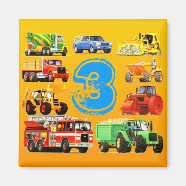 Big Trucks 3. Geburtstag Magnet (Vorne)