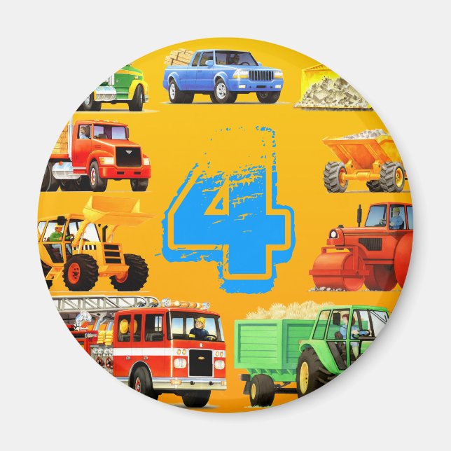 Big Trucks 4. Geburtstag Magnet (Vorne)