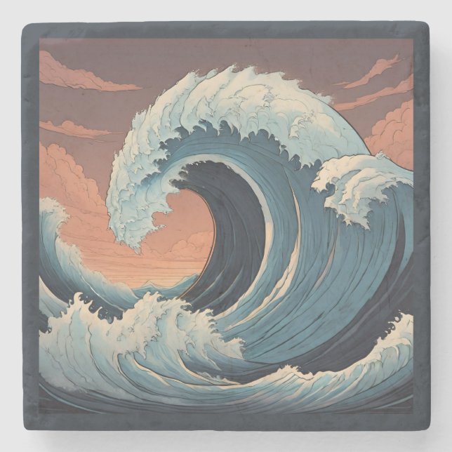 Big Tsunami Wave Steinuntersetzer (Vorderseite)