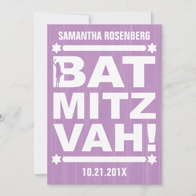 Big Type Bat Mitzvah Einladung in Lila (Vorderseite)