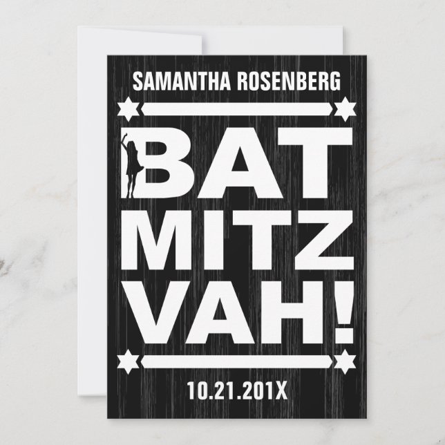 Big Type Bat Mitzvah Einladung in Schwarz (Vorderseite)