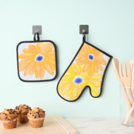 Big Warm Yellow Asters Ofenhandschuh & Topflappen-Set