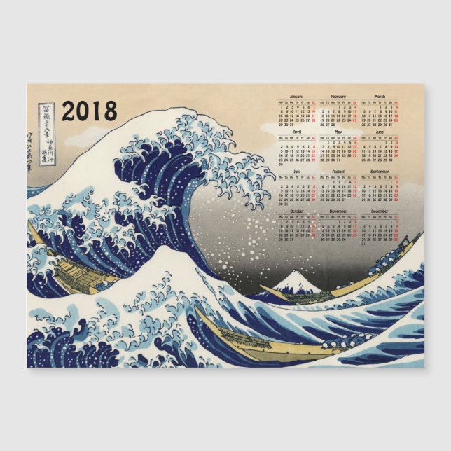 Big Wave off Kanagawa 2018 Kalender Magnetkarte (Vorderseite)