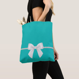 Big White Bow and Pearls Tote Bag Tiffany-Inspo