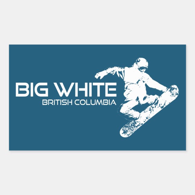 Big White British Columbia Snowboarder Rechteckiger Aufkleber (Vorderseite)