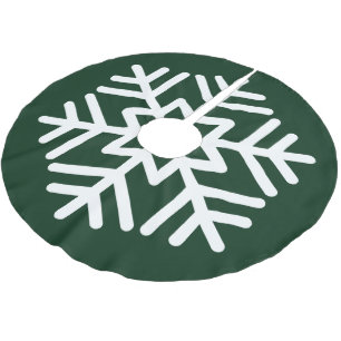 Big White Snowflake auf Forest Green Polyester Weihnachtsbaumdecke