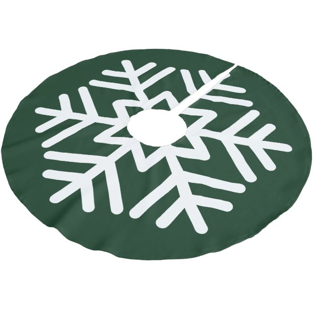 Big White Snowflake auf Forest Green Polyester Weihnachtsbaumdecke (Schrägansicht)