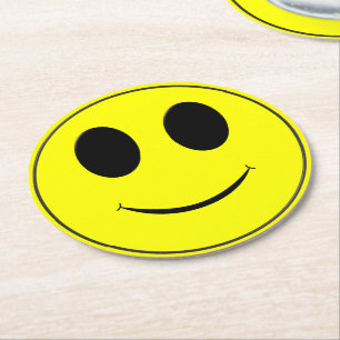 Big Yellow Happy Face Paper Drink Coasters Runder Pappuntersetzer