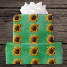 Big yellow Sunflowers Fancy Petals on Green Geschenkpapier