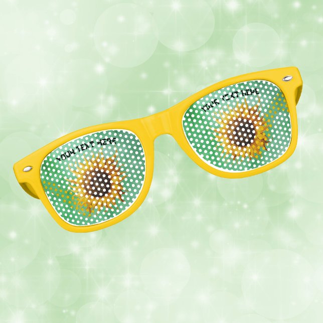 Big Yellow Sunflowers with Fancy Petals on Green Partybrille (Big yellow sunflower fancy petals on green on fun retro party glasses.)