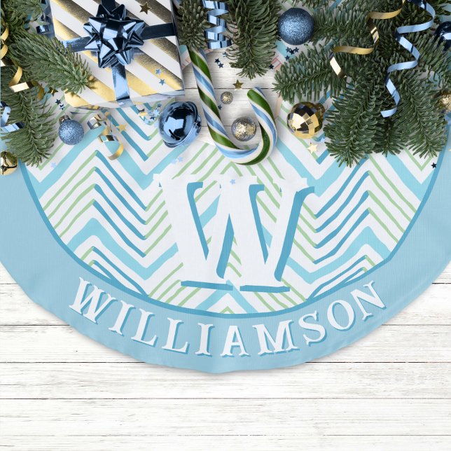 Big Zag Chevron in Green + Aqua Personalized Leinenimitat Weihnachtsbaumdecke (Von Creator hochgeladen)