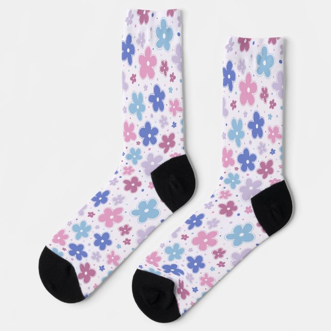 Bigender Pride Blume Doodle Pink Blue Lavender Socken (Linkes Detail)