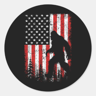 Bigfoot 4. Juli American Flag Patriotic Red Wh Runder Aufkleber