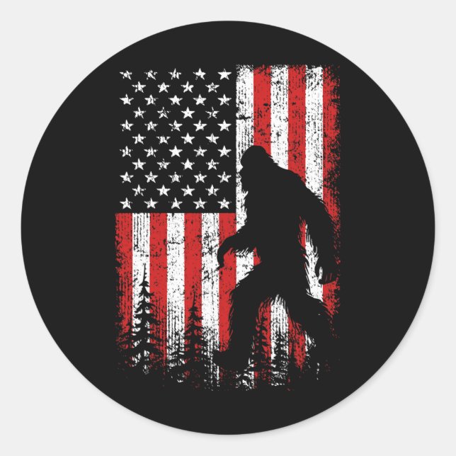 Bigfoot 4. Juli American Flag Patriotic Red Wh Runder Aufkleber (Vorderseite)