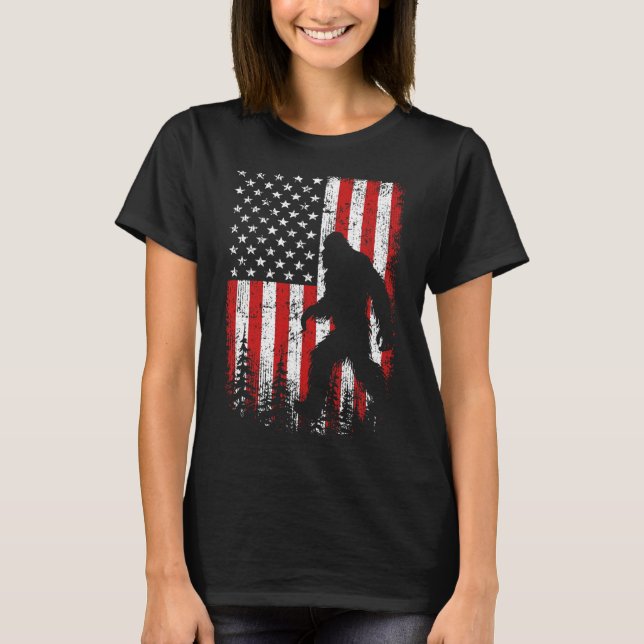 Bigfoot 4. Juli American Flag Patriotic Red Wh T-Shirt (Vorderseite)