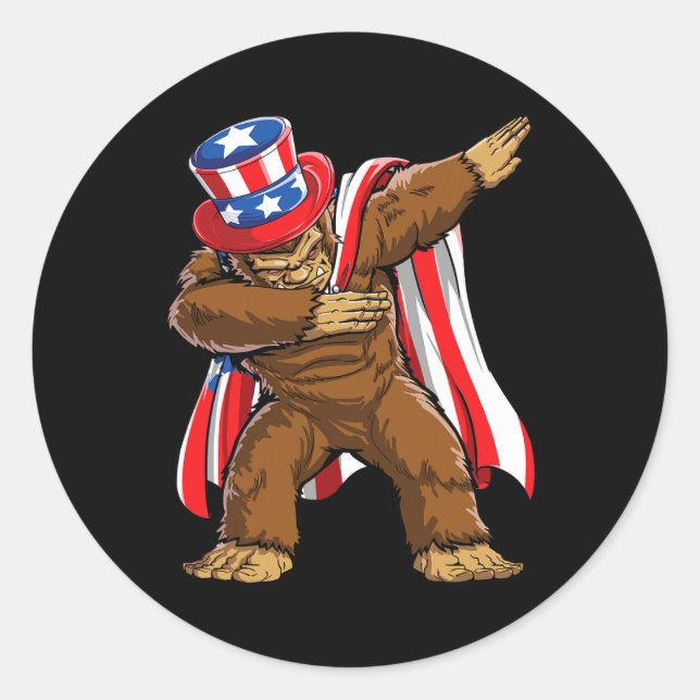 Bigfoot 4. Juli Sasquatch American Flag Runder Aufkleber (Vorderseite)