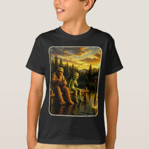 Bigfoot-Alien-Angeln lustige Männer Sasquatch-Lieb T-Shirt