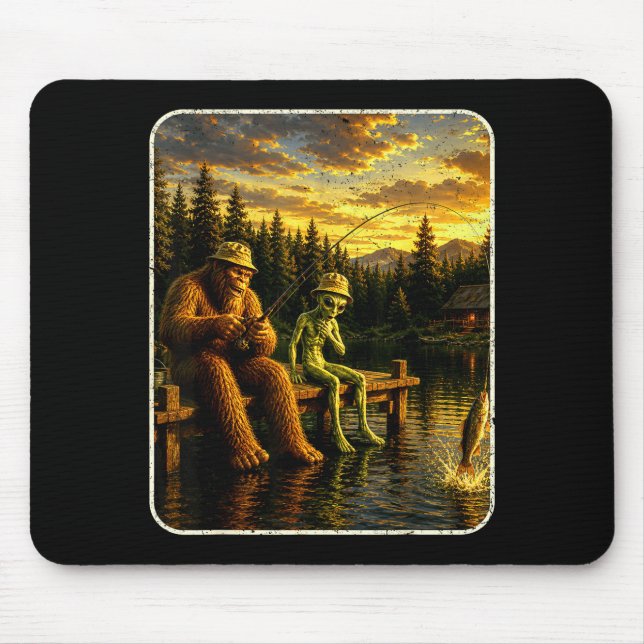 Bigfoot-Alien-Angler lustige Männer Sasquatch-Lieb Mousepad (Vorne)