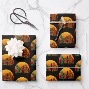 Bigfoot Alien Bier Zeit Sonnenuntergang Wald Geschenkpapier Set
