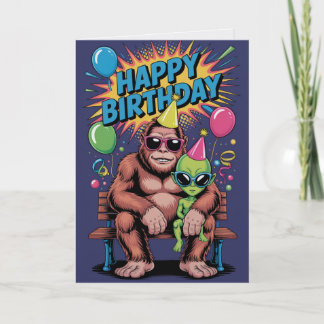 Bigfoot Alien Birthday Card Funny Cryptid UFO Karte
