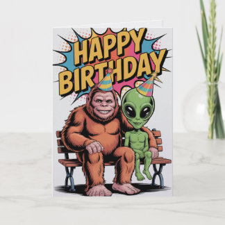 Bigfoot Alien Birthday Card Funny Cryptid UFO Karte