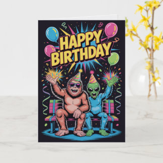 Bigfoot Alien Birthday Card Funny Cryptid UFO Karte